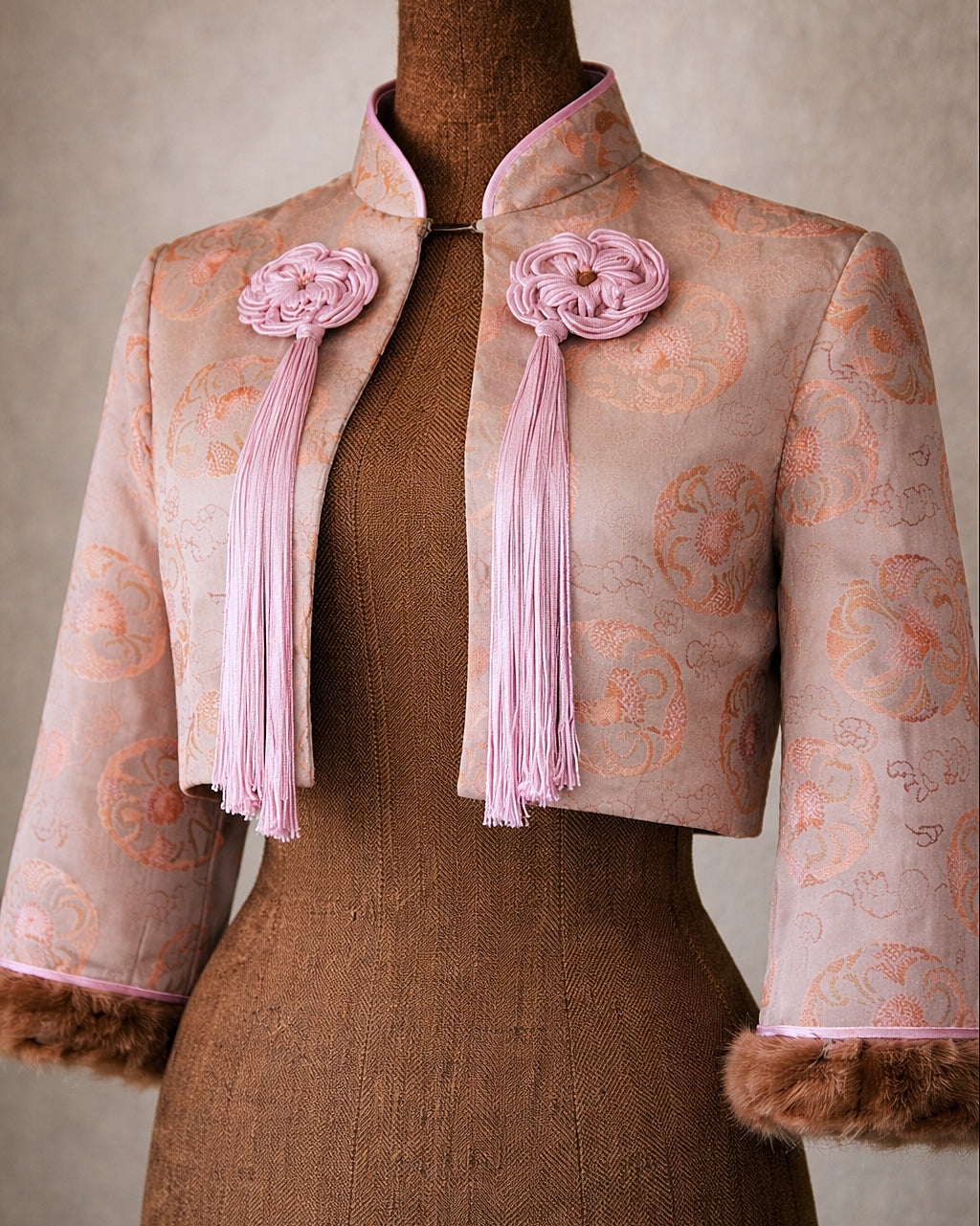 Vintage Silk Brocade Cropped Mandarin Jacket