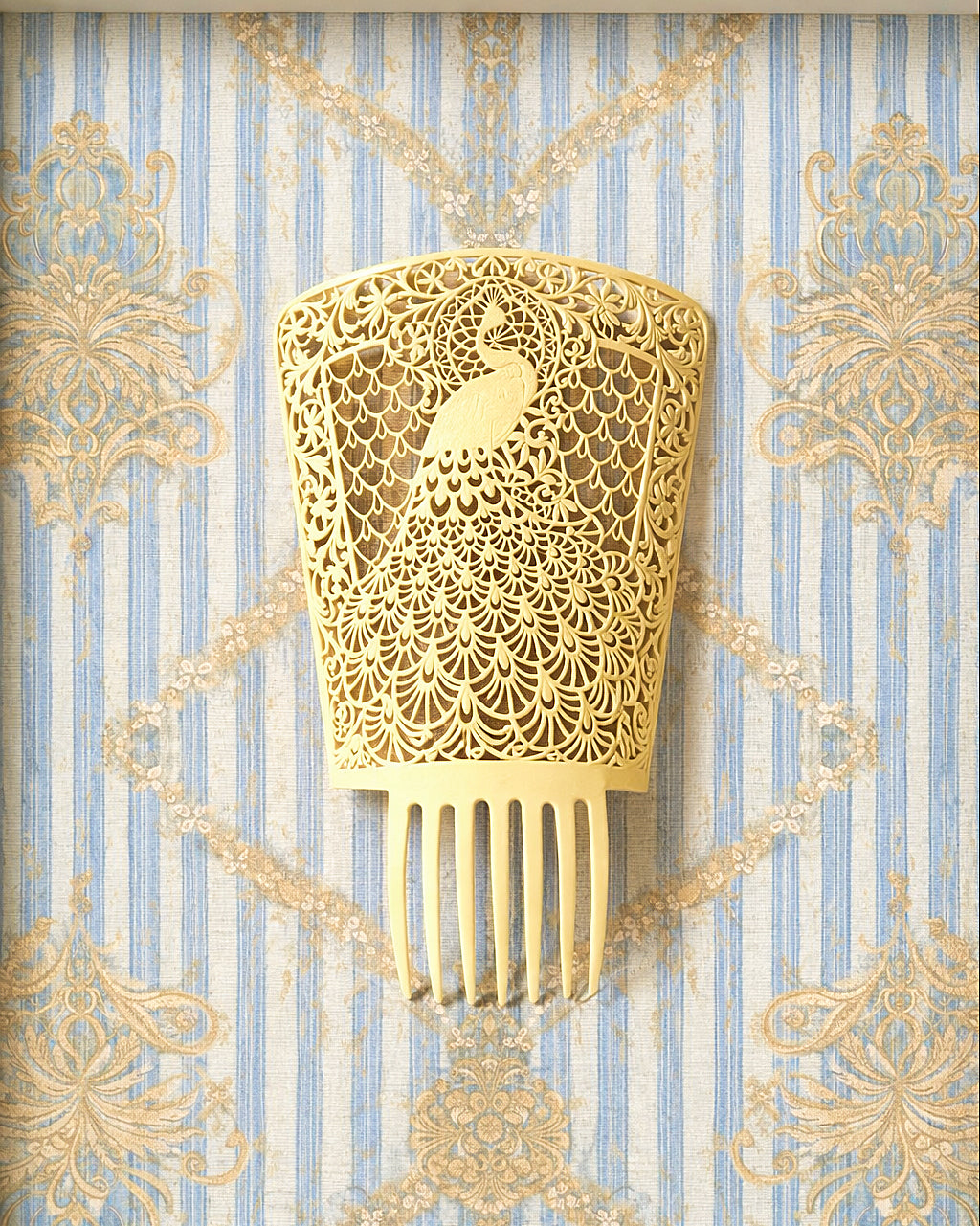 Vintage Celluloid Peacock Hair Comb