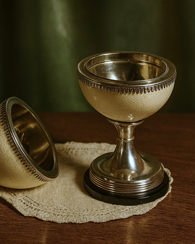 Rare 1970s Ostrich Egg Box With Malachite Finial Silver Plated