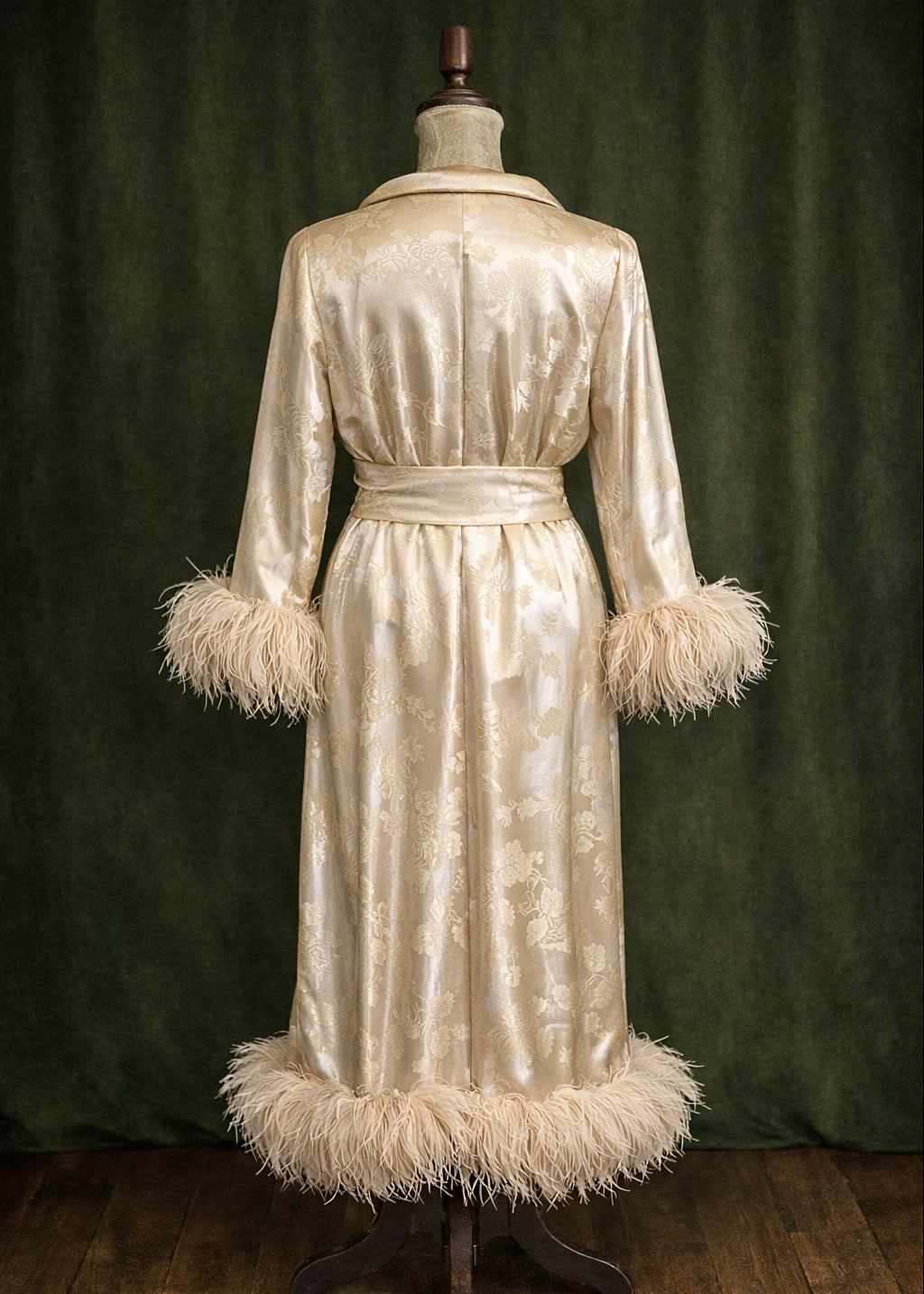 1950s Brocade Silk Ostrich Feather Robe