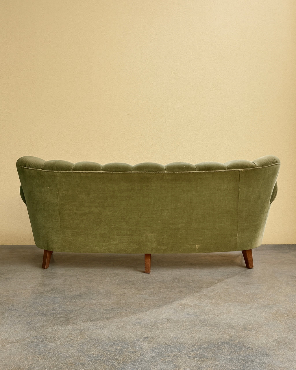 1930s Sweden Wood and Green Velvet Sofa
