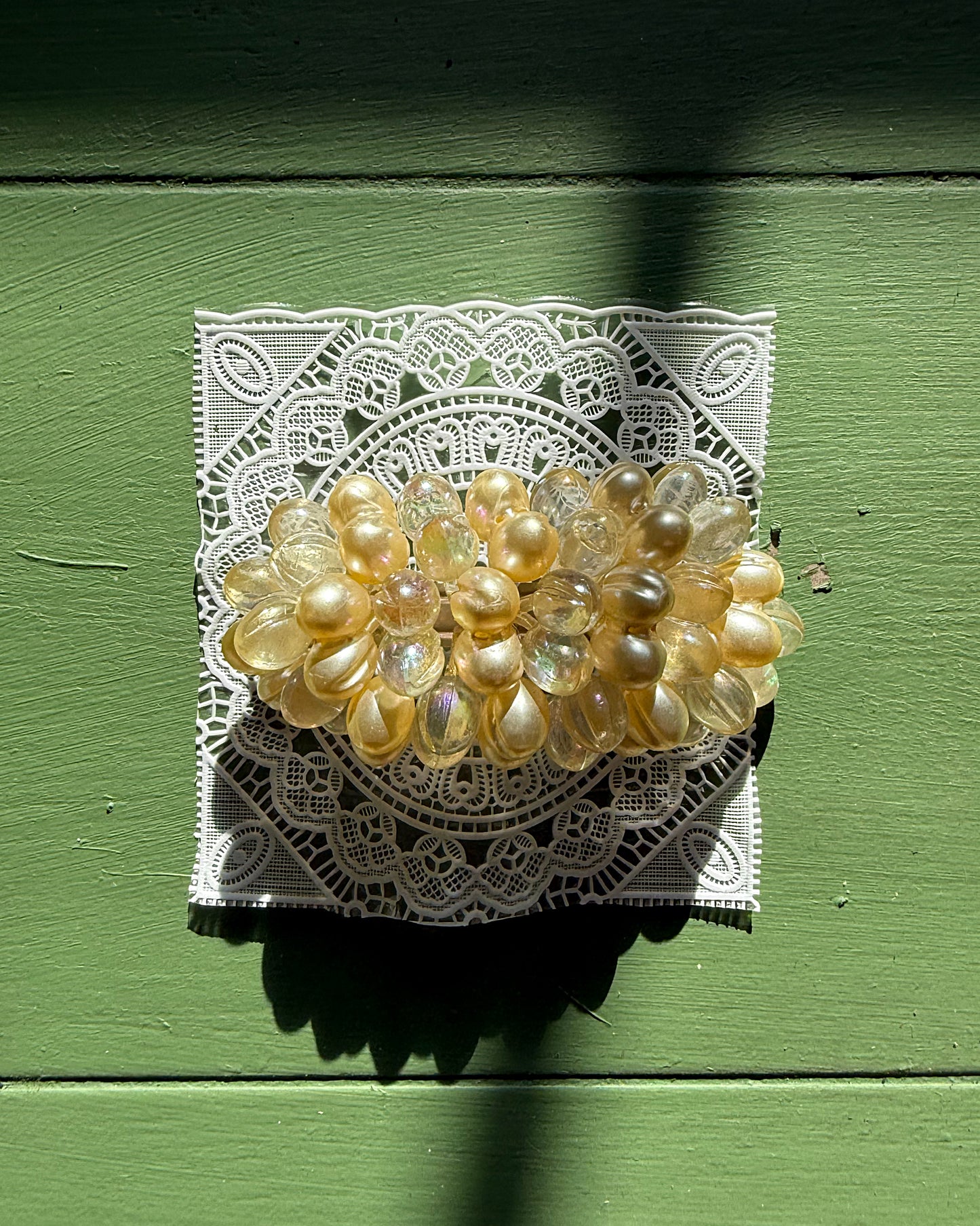 Vintage Champagne Beaded Bow Barrette