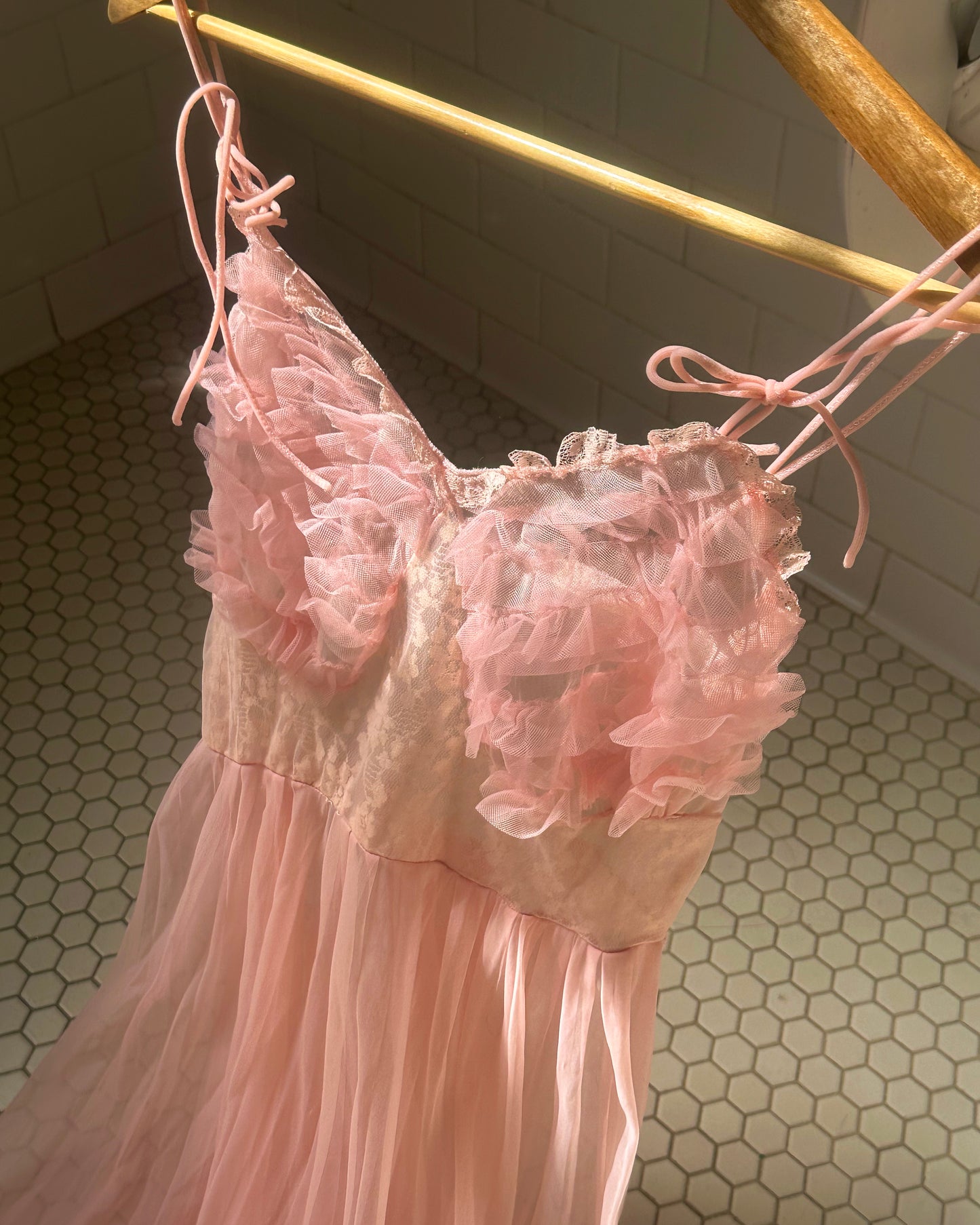 1960s Pink Sheer Lace House Dress