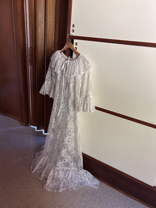 Vintage Off-White Sheer Lace Maxi Dress