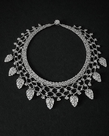 Vintage Silver-Tone Rhinestone Grape Bib Necklace