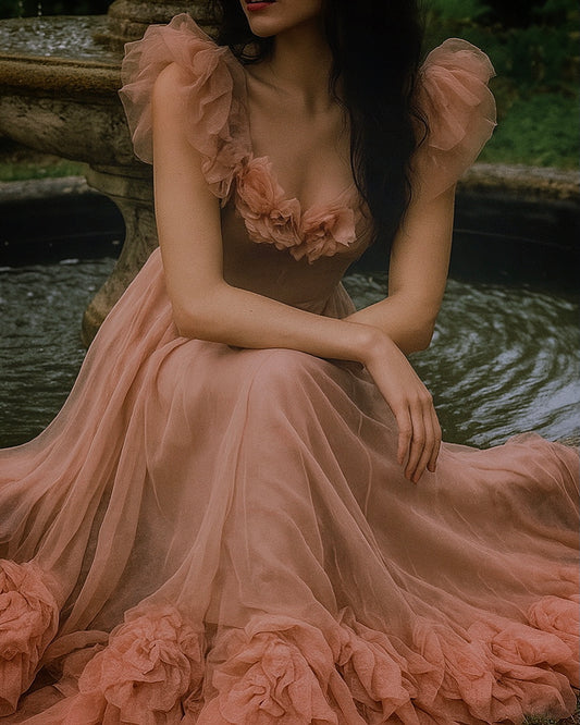 1940s Blush Tulle Organza Gown