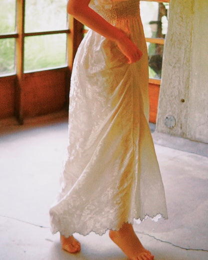 Vintage 1930s Silk Jacquard With Blue Floral Emrboidery Dress