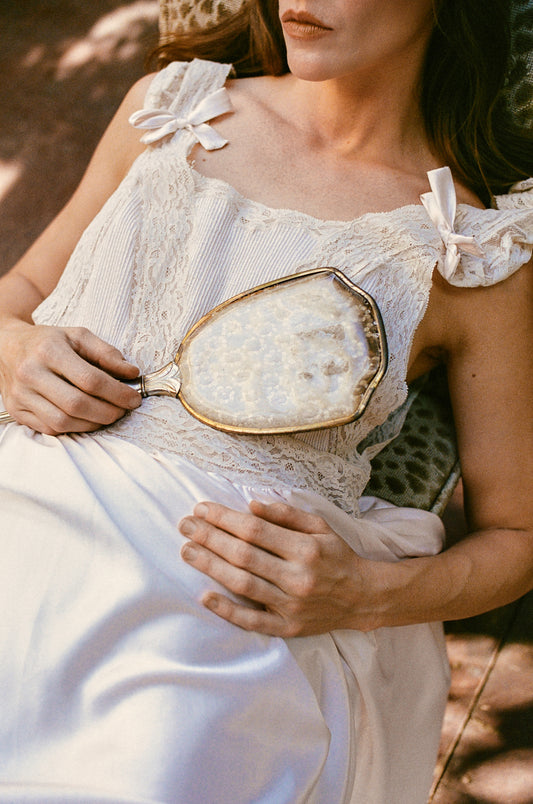 Vintage 1980s French White-Pink Powder Liquid Satin Dress