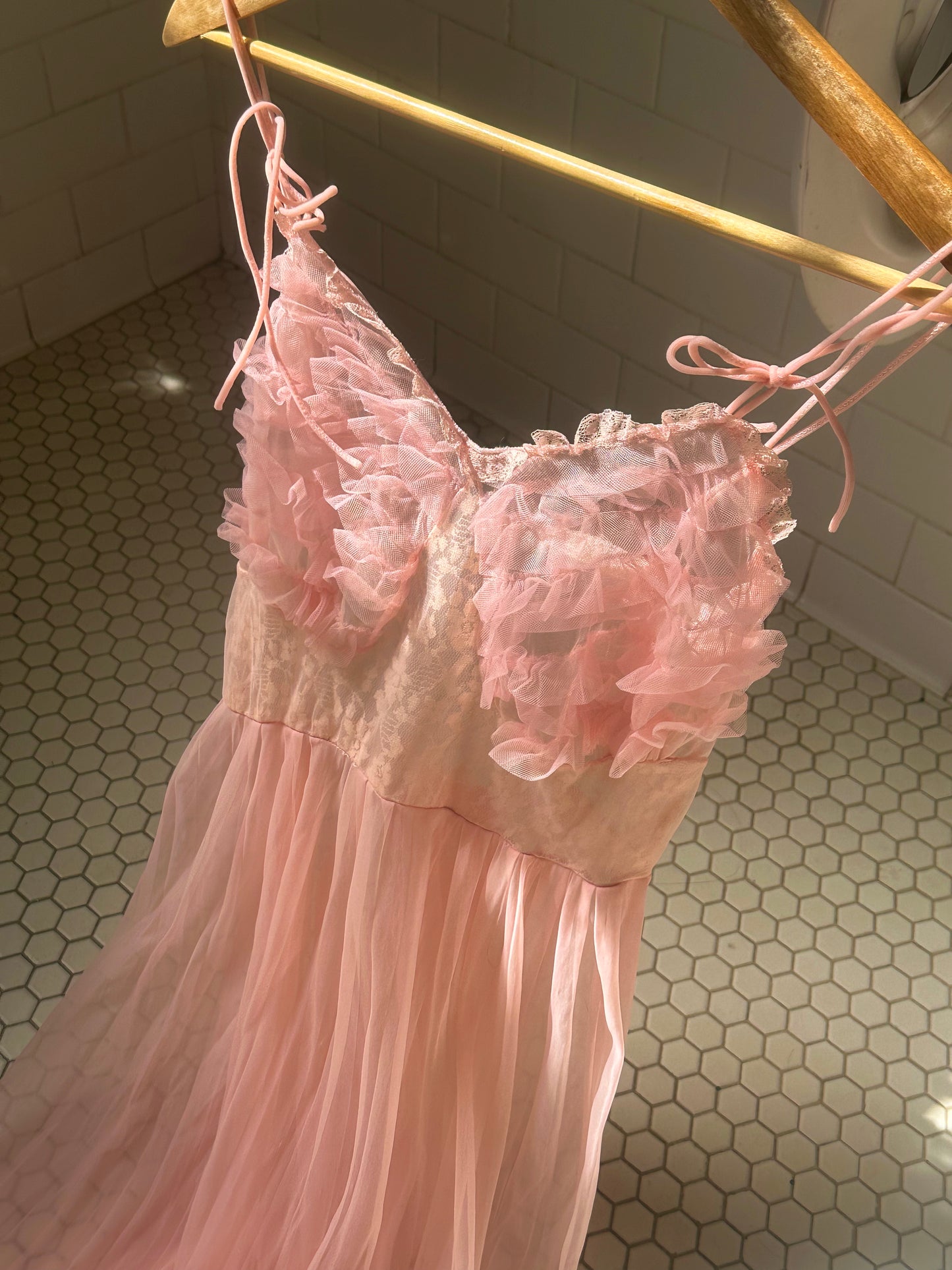 1960s Pink Sheer Lace House Dress