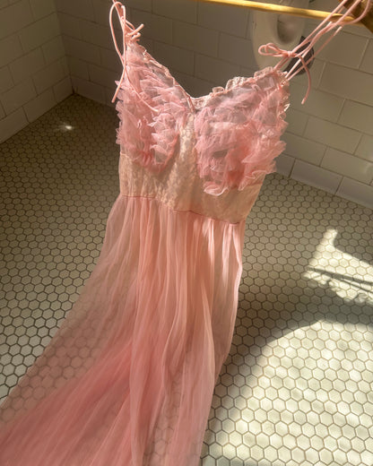 1960s Pink Sheer Lace House Dress