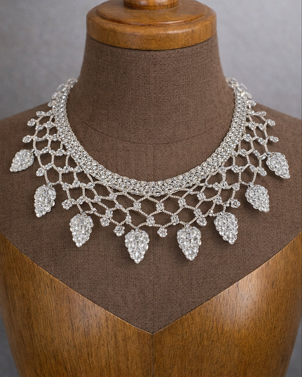 Vintage Silver-Tone Rhinestone Grape Bib Necklace