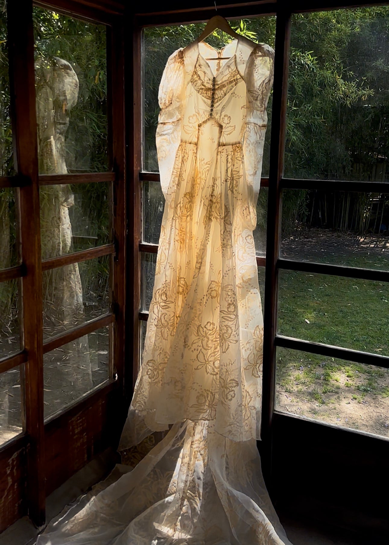 1920s Rare Lily Of The Valley and Peony Organza Wedding Dress