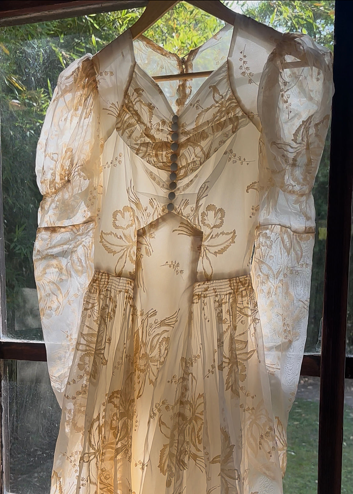 1920s Rare Lily Of The Valley and Peony Organza Wedding Dress