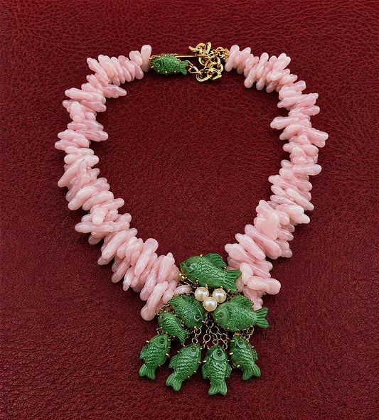 Vintage Pink Coral Fish Statement Necklace