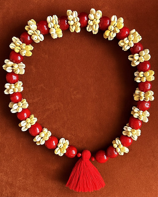 Vintage Shell & Red Bead Tassel Necklace
