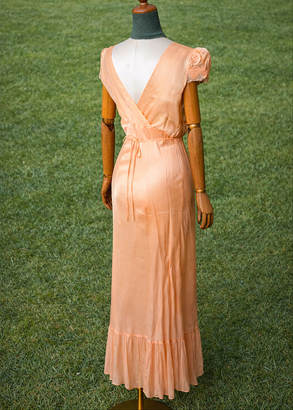 1930s Satin Lace Bias-Cut Gown