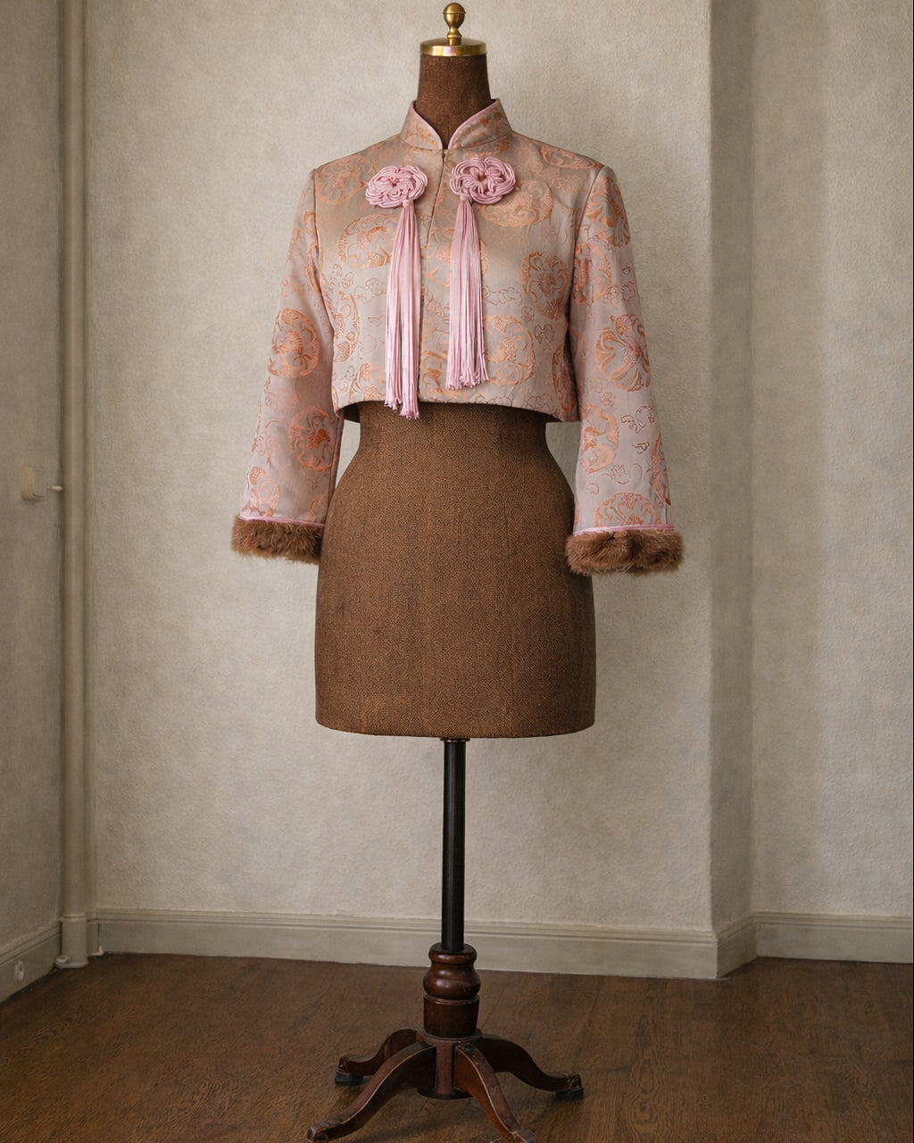 Vintage Silk Brocade Cropped Mandarin Jacket