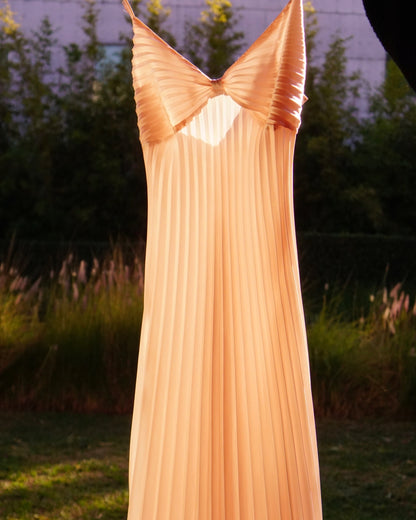 Vintage Pleated Apricot Pink Gown