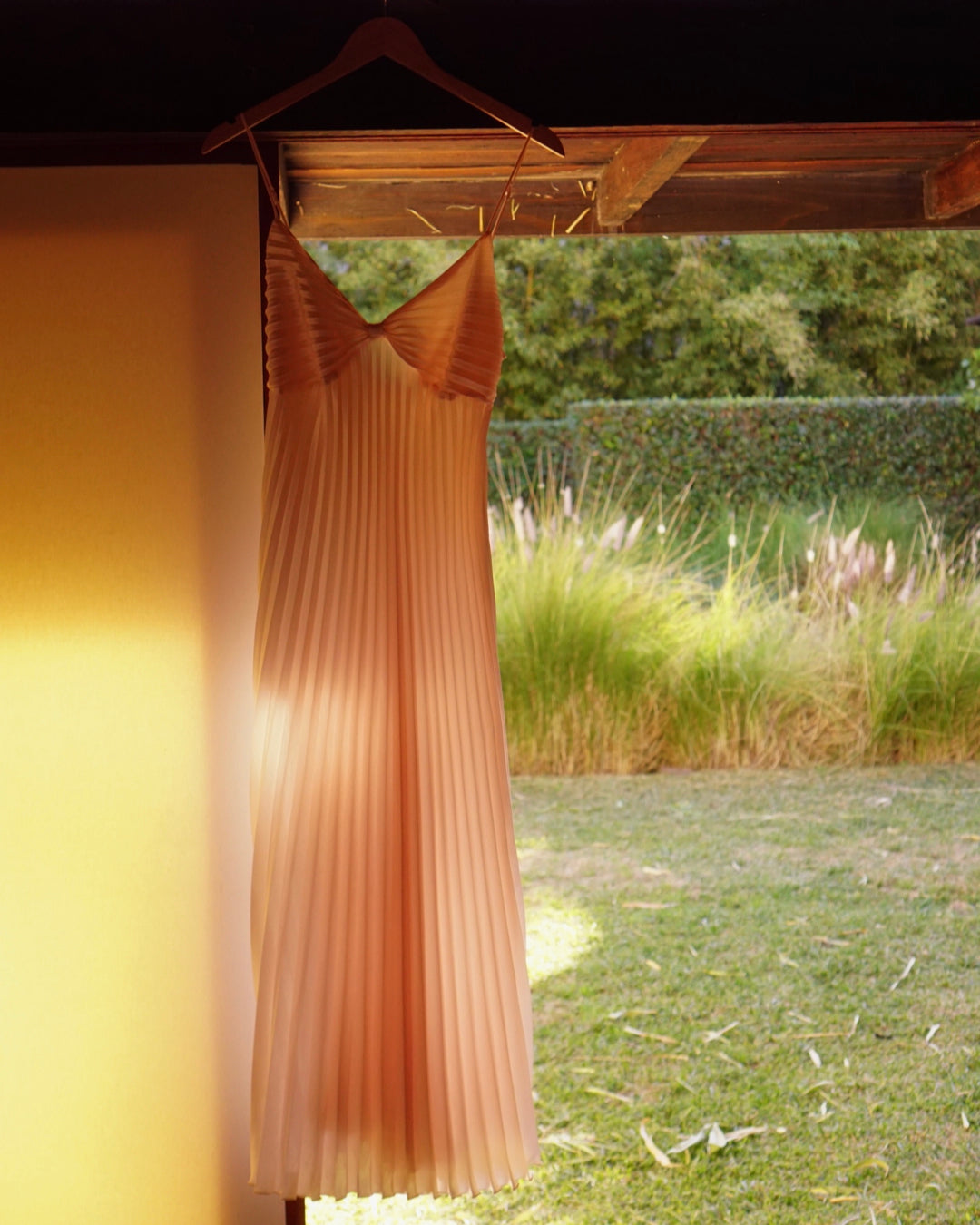 Vintage Pleated Apricot Pink Gown