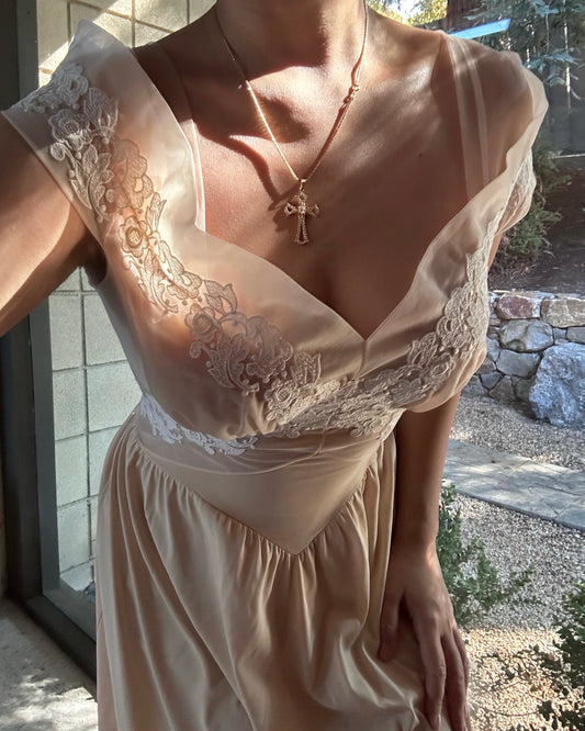 Vintage 1960s Beige Nude Lace Dress