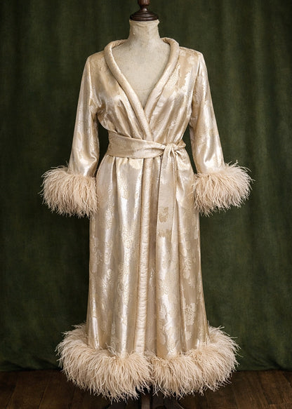 1950s Brocade Silk Ostrich Feather Robe