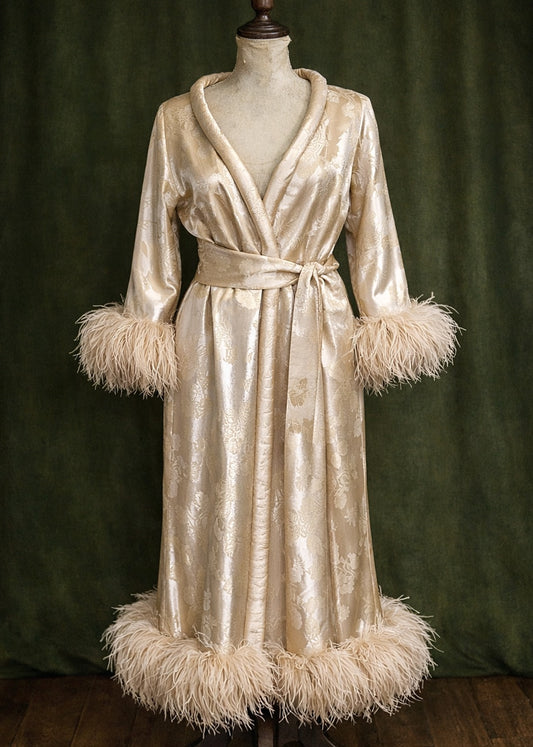 1950s Brocade Silk Ostrich Feather Robe