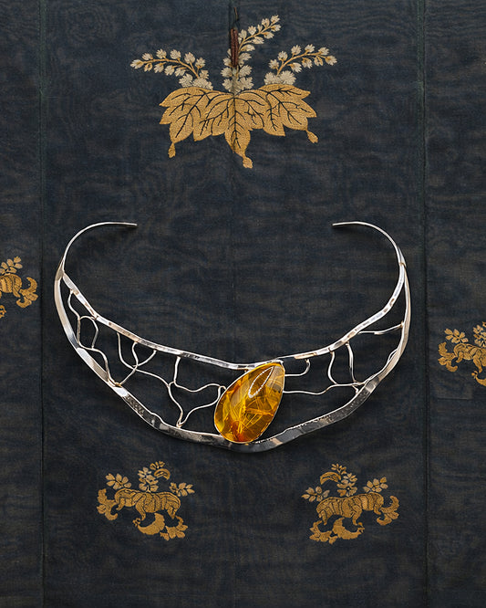 Rare Vintage Sterling Silver Amber Necklace