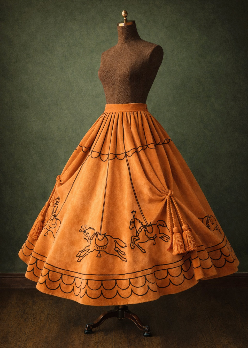 Vintage Equestrian Motif Full Circle Skirt