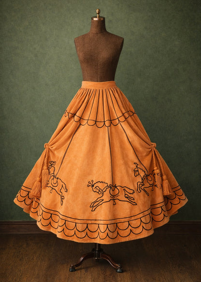Vintage Equestrian Motif Full Circle Skirt