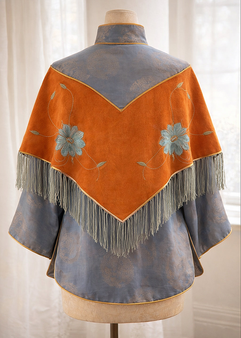 Antique Rare Silk Jacket with Embroidered Shawl Collar