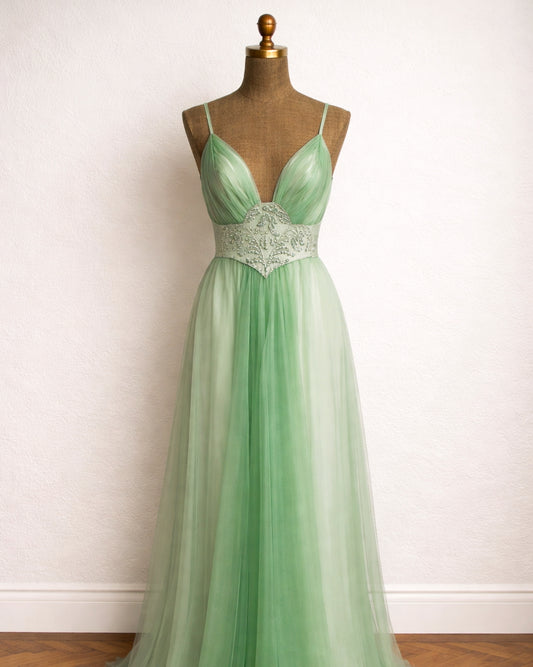 Vintage 1950s Mint Ombré Tulle Gown
